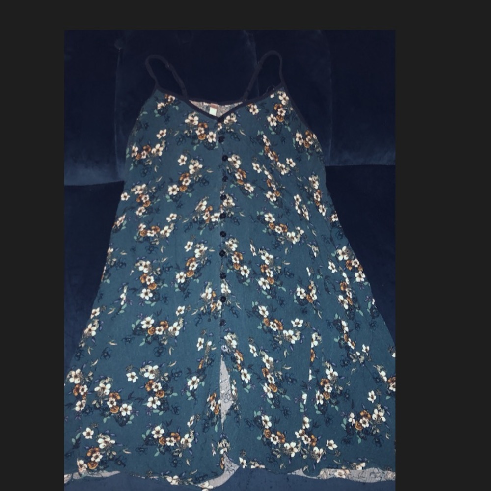 Floral Front Button Up Blue Dress